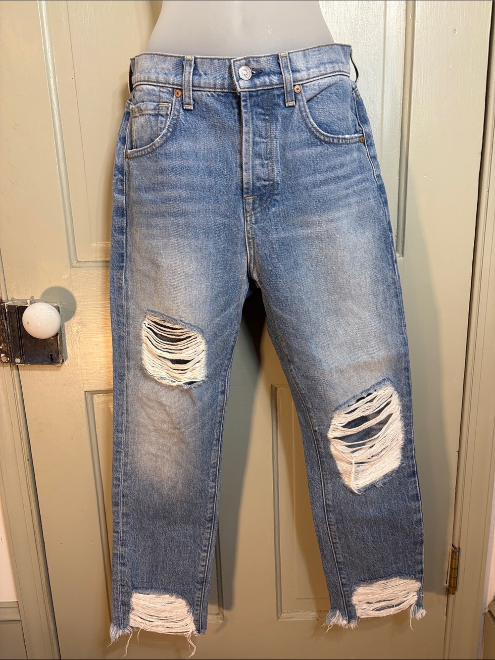 7 For All Mankind Distressed Light Blue Relaxed Jeans